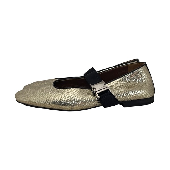 Wales Bonner Ballerina Buckle Flats EU 37 US 7 Lambskin Gold Snakeskin-Embossed - Picture 1 of 12